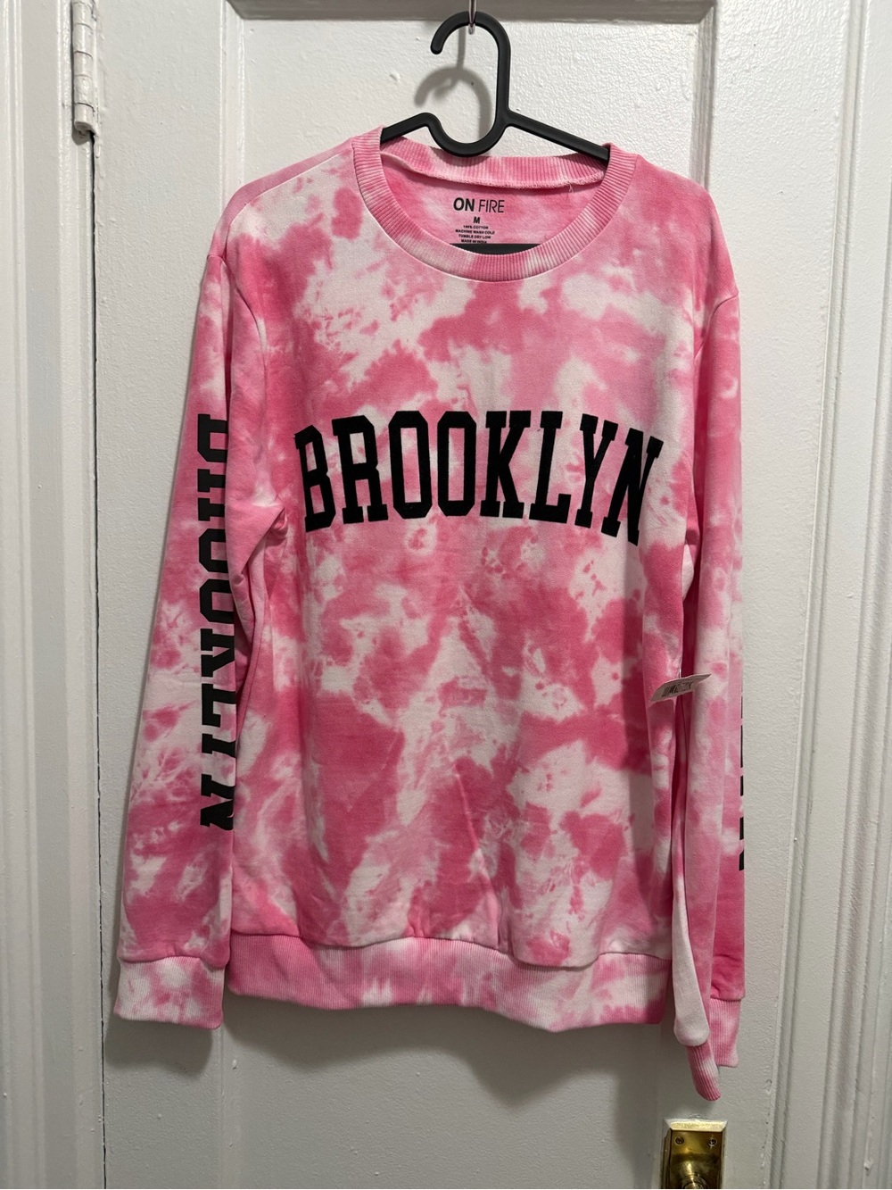 On Fire Pink & White Tie-Dye 'Brooklyn' Crewneck Sweatshirt